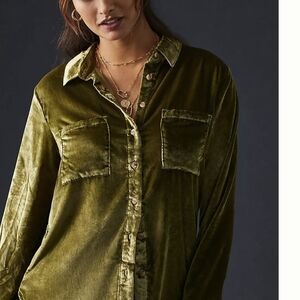 Anthropologie Olive Velvet Blouse